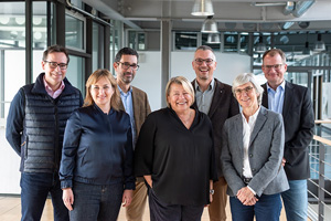 Der Hochschulrat der HdM: Prof. Dr. Bernhard Dusch, Sandra Schoenrade, Erik Kurtz, Dr. Sabine Hückmann, Prof. Andreas Bieswanger, Prof. Dr. Bettina Schwarzer, Prof. Dr. Simon Wiest (von links)