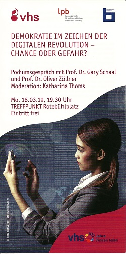 Das Plakat zur Podiumsdiskussion am 18.3.2019 (Vorlage: VHS Stuttgart)